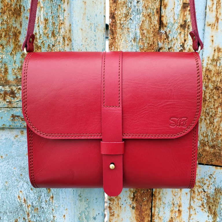 TRIPHOME 19 SADDLE BAG CHERRY RED CALFSKIN